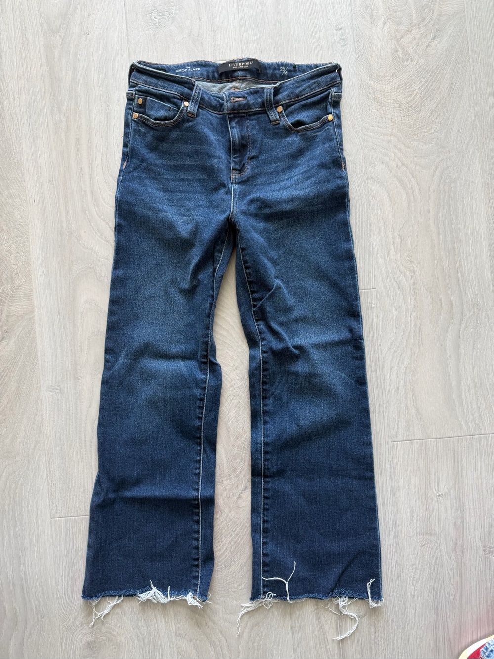 Liverpool Dark Blue Flare Jeans with Raw Hem